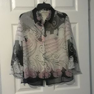 Pink and black print blouse